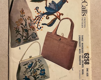 Vintage 60’s Crewel Embroidered Bag/Purse Patterns McCalls 6258