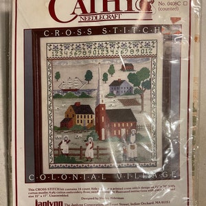 Vintage 80’s Cross Stitch Sampler Kit Colonial Village Cathy Needlecraft