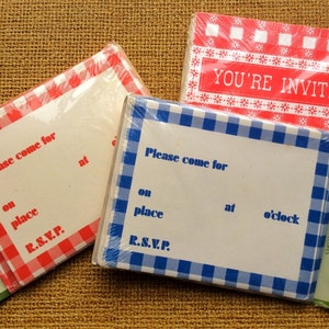 Vintage 1970&#39;s Gingham Pattern Invitations Invites Cards