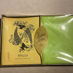 Cartes de correspondance vintage des années 60, notes du zodiaque poissons avec enveloppes, 12