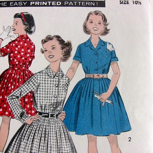 Advance 8736 Vintage 1950&#39;s Girl&#39;s Shirtwaist Dress W/Full Skirt - For Chub-Deb Sz 10.5