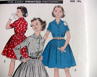 Advance 8736 Vintage 1950&#39;s Girl&#39;s Shirtwaist Dress W/Full Skirt - For Chub-Deb Sz 10.5