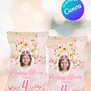 Modelo de sacolinha de aniversário de princesa (DOWNLOAD DIGITAL)