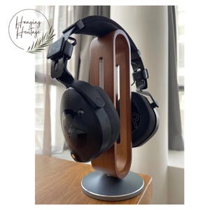 Bamboo & Aluminum Headphone Stand – Modern Headset Holder, Gaming Headphone Dock, Wood Earphone Display, Headphone Rack for Desk Setup