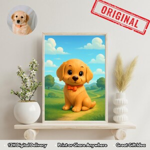 Personalized Cute Puppy Digital Wall Art, Cartoon Golden Retriever Print, Kids Nursery Decor, Instant Download, Pet Lover Gift, Customizable