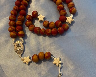 Red and Gold Stella Maris Handmade Rosary