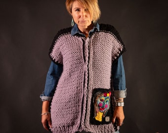 Mirrored face free form crochet vest