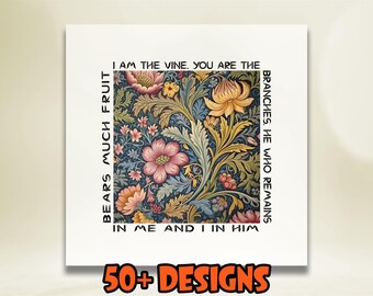 I Am The Vine You Are The Branches Dtf, John 15:5 Dtf, Floral Scripture Dtf, Bible Verse Dtf, Faith Inspired Dtf, Christian Dtf, Jesus Dtf