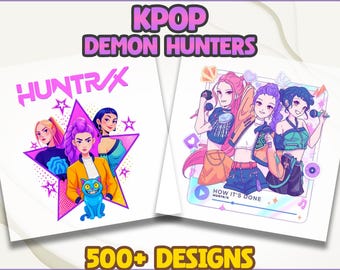 Transferencia DTF de Demon Hunter de KPop, transferencia térmica estilo anime, transferencia K-Pop para camisetas, impresión de ropa DIY, merchandising pop coreano, lista para imprimir