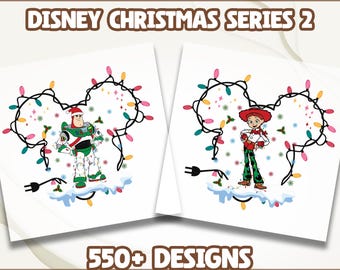 Transferencia DTF de luces navideñas de Toy Story, DTF de Toy Story de Navidad de Disney, DTF de Buzz Jessie de Toy Story de Disney, DTF de Navidad a juego para Navidad