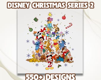 Árbol de Navidad vintage Mickey y sus amigos (DTF), Árbol de Navidad Disney (DTF), Familia de Navidad Disney (DTF), Prensa de calor Very Merry Christmas