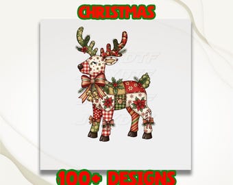 Christmas Patchwork Dtf, Reindeer Dtf, Patchwork Dtf, Preppy Christmas Dtf, Christmas Girly Dtf, Faux Embroidery Dtf, Christmas Florals Dtf