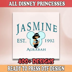 Disney Princess Jasmine DTF, Mickey Ears Heat Transfer, Disneyworld Transfer, Disneyland DTF, Disney Ready to Press, Disney Trip Heat Press