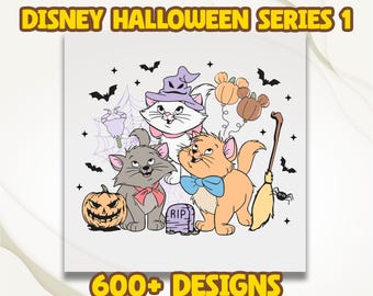 Disney The Aristocats Halloween Dtf, Disney Cats Halloween Dtf, Pumpkin Marie Toulouse Berlioz Dtf, Disney Halloween Party Dtf Transfer
