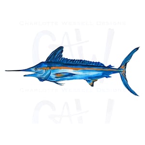 Modern Southern Blue Marlin Wall Art | Coastal Nautical Digital Download | Sports Fishing Decor | Instant Southern Home Wall Decor Print