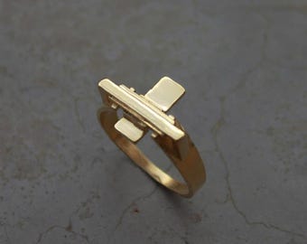 14k gold Bar Ring with Geometric Rectangle Element