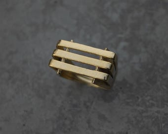 Triple Bar Rectngale 14k Gold Ring