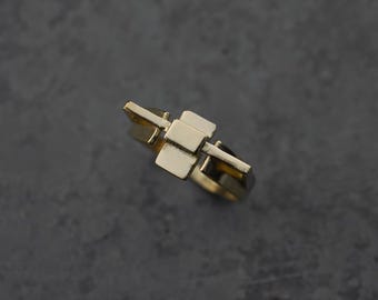 14k gold Delicate Statement Ring with Geometric Rectangle Band
