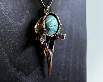 Bronze Vertebra Pendant set with Chrysocolla