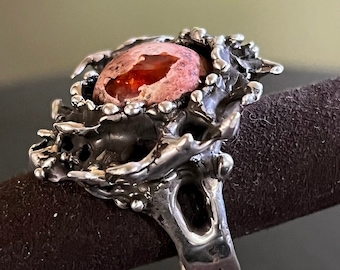 Anillo Fire Oal de plata de ley, talla 8
