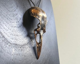 Bronze Crow Skull Pendant