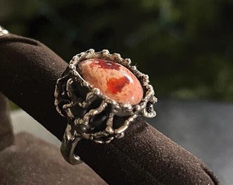 Anillo de plata de ley con forma de ópalo de fuego, talla 7