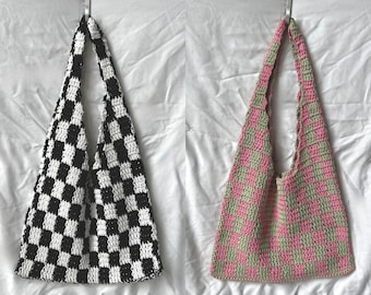 Crochet Checkered Shoulder Bag