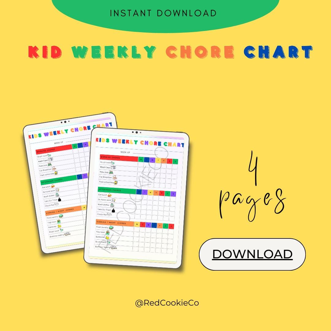 Printable Weekly Chore Chart for Kids Digital Download Fun & Motivating ...