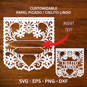 Papel Picado Banner Cielito Lindo Customizable Banner v2 SVG PNG EPS Dxf file , Mexican Baby Shower Template , High Quality Digital Download