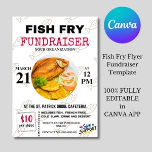 Fish Fry Fundraiser Flyer Editable Canva Template , Charity Fundraiser Flyer , Fish Fry Flyer Printable Template , Fish Fry Advertisement