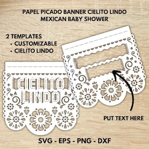 Papel Picado Banner Cielito Lindo Customizable Banner SVG PNG EPS Dxf file , Mexican Baby Shower Template , High Quality Digital Download