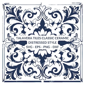 Talavera Tiles Distressed Classic Ceramic Style SVG EPS PNG Dxf , Talavera Clipart , Talavera Design Mexican  , Vintage Talavera