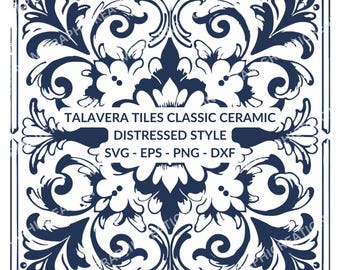 Distressed Talavera Tile Clipart: Classic Mexican Design (SVG EPS PNG Dxf)