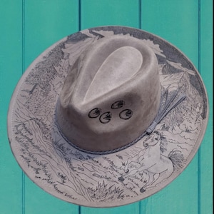 Wild Horses- Hand Burned Wide Brim Fedora