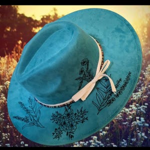 Wildflower- Hand Burned Wide Brim Fedora