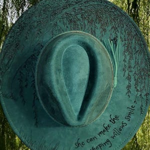 Weeping Willow Tree Hand Burned Wide Brim Fedora