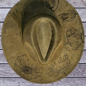 Blooming Flower- Hand Burned Wide Brim Fedora