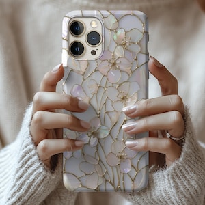 Wildflower Stained Glass Effect Tough Phone Cases Wildflower Mosaic Phone Cover Flowers Lover Gift Mother of Pearls Effect Phone Case Floral