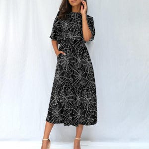 Spiderweb Dress for Halloween Party Dress Black Witchy Dress Halloween Teacher Cosplay Adult Halloween Costume Black Gothic Dress