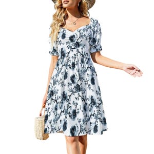 Black Toile de Jouy Milkmaid Dress Chinoiserie Dress for Rustic Wedding Dress French Toile Dress for Countryside Dress Cottagecore Dress