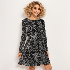Spiderweb Dress for Halloween Party Dress Black Witchy Dress Halloween Teacher Cosplay Adult Halloween Costume Black Gothic Dress