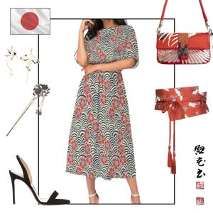 日本のドレス 伸縮性のあるウエストのドレス ポケット付きのモダンなカジュアルドレス 日本の結婚式用のマキシドレス ゲストドレス カラフルなドレス 日本の服