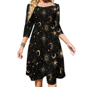 Black Celestial Witch Dress Witchcore Dress Fairy Grunge Maxi Dress Whimsigoth Dress Cute Black Witchy Dress Pagan Occult Fashion Star Moon