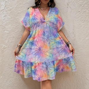 Colorful Spiderweb Dress for Halloween Party Dress Black Witchy Dress Halloween Teacher Cosplay Adult Halloween Costume Black Gothic Dress