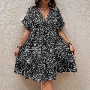 Spiderweb Dress for Halloween Party Dress Black Witchy Dress Halloween Teacher Cosplay Adult Halloween Costume Black Gothic Dress