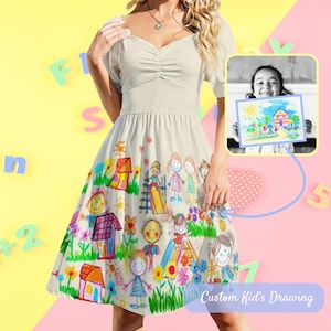 Custom Teacher Dress with Kid&#39;s Drawings Dress for End of School Year Dress Teacher Dress Up Week Outfit Elementary Teacher Back to School