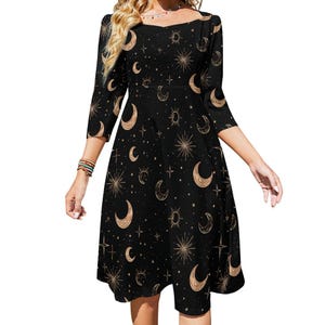 Black Celestial Witch Dress Witchcore Dress Fairy Grunge Maxi Dress Whimsigoth Dress Cute Black Witchy Dress Pagan Occult Fashion Star Moon