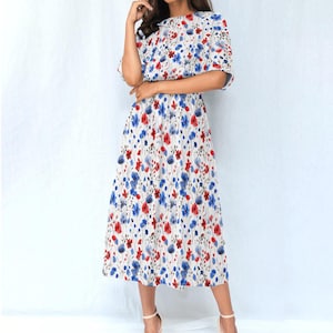 Wildflower Patriotic Dress Elastic Waist Dress Modern Casual Dress with Pockets 4th of July Dress Memorial Day Outfit USA Festive Dress Flag