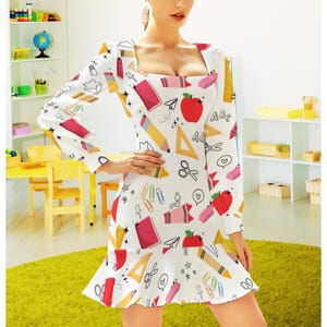 Teacher Dress Ruffle Hem Skinny Dress Cute Mini Dress Colorful Dress Book Character Day School Bus Earth Costume Teacher Book Parade Gift