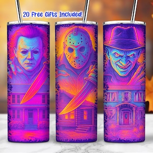 Envoltura para vaso delgado de 20 oz de Horror Killers, PNG, Vaso Killer Friends, Envoltura para vaso de personaje de terror 2025, PNG, Película de terror, Uso comercial